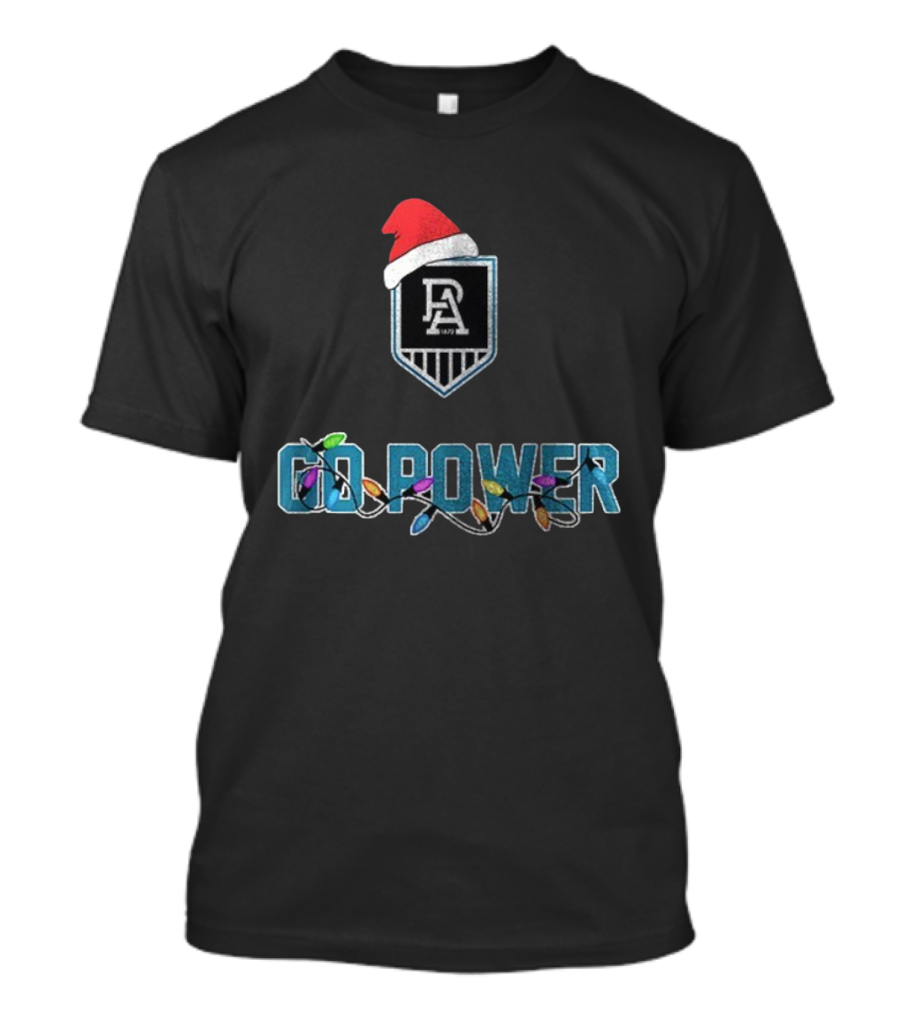Port Adelaide Santa Hat Christmas Lights Go Power Players T-Shirt