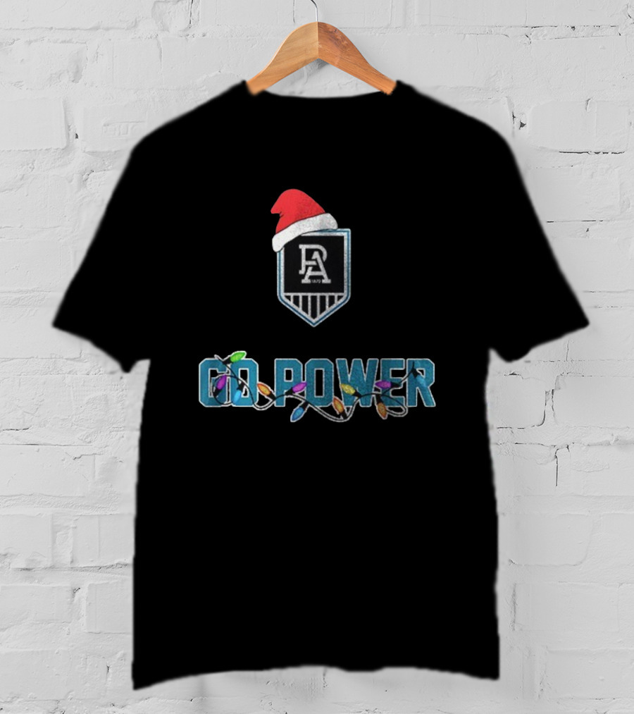 Port Adelaide Santa Hat Christmas Lights Go Power Players T-Shirt