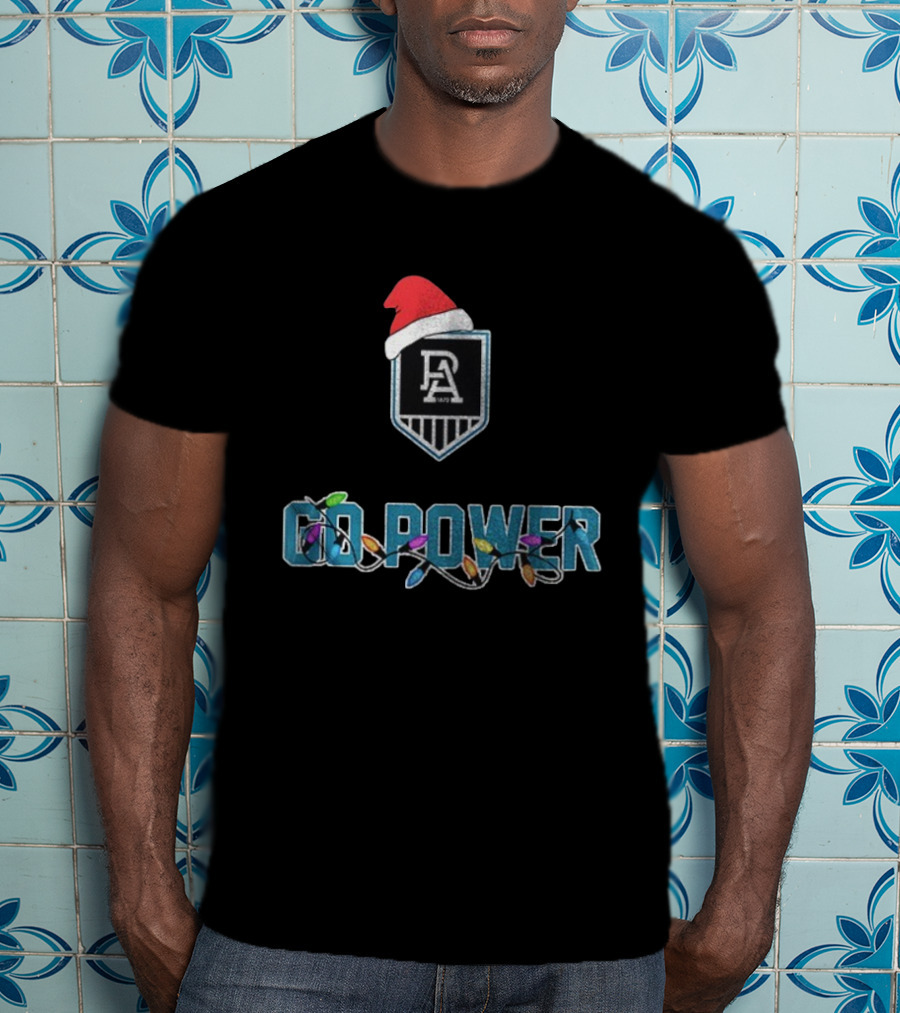 Port Adelaide Santa Hat Christmas Lights Go Power Players T-Shirt