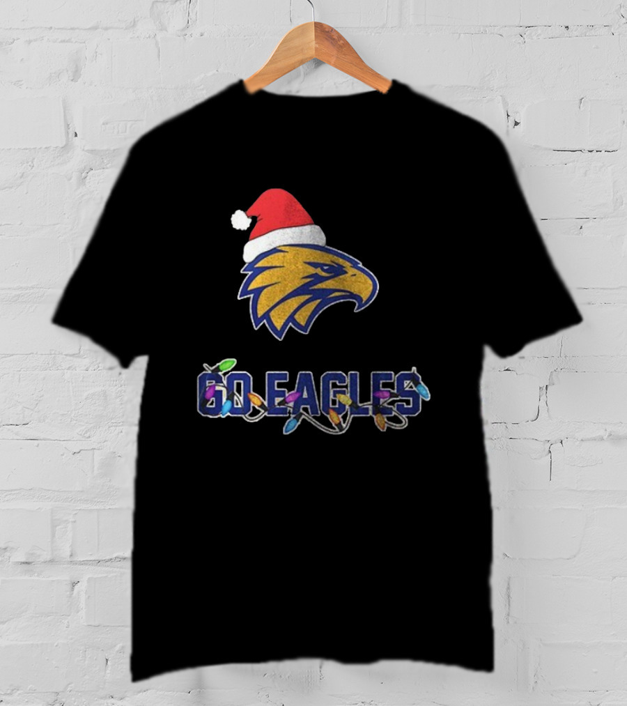 West Coast Eagles Go Eagles Christmas Santa Hat And Lights T-Shirt