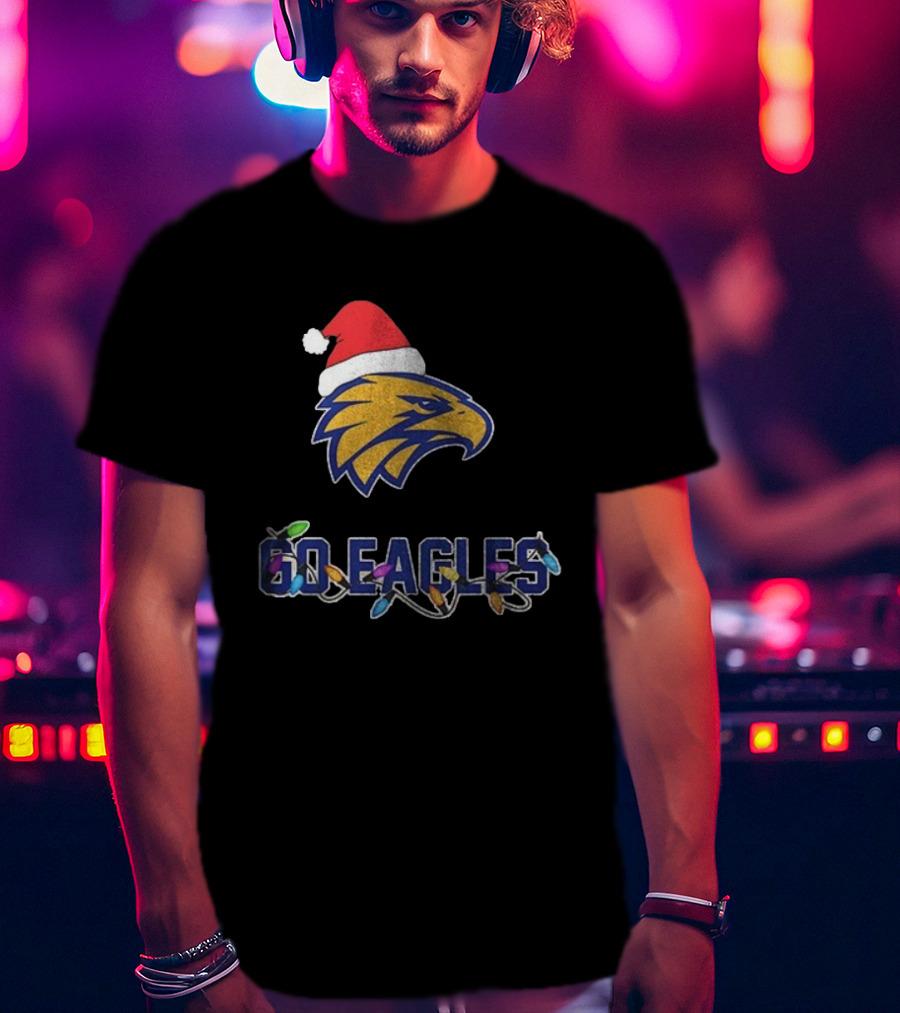 West Coast Eagles Go Eagles Christmas Santa Hat And Lights T-Shirt