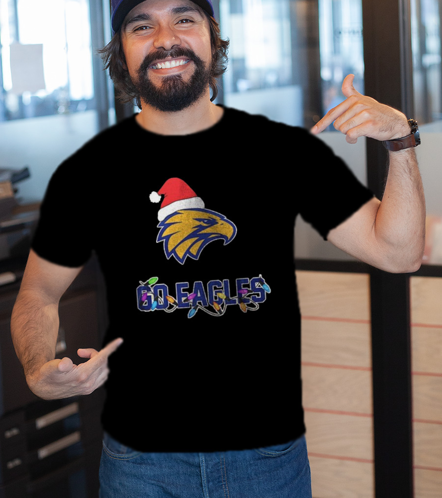 West Coast Eagles Go Eagles Christmas Santa Hat And Lights T-Shirt