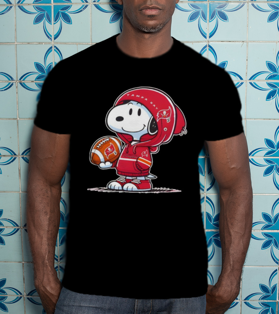 Snoopy Tampa Bay Buccaneers Football Outfit With Helmet And Ball Peanuts NFL Fan T-Shirt