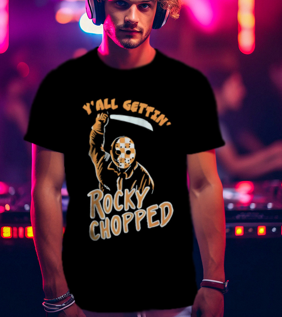 Y’all Gettin’ Rocky Chopped Checkered Mask And Machete Art T-Shirt