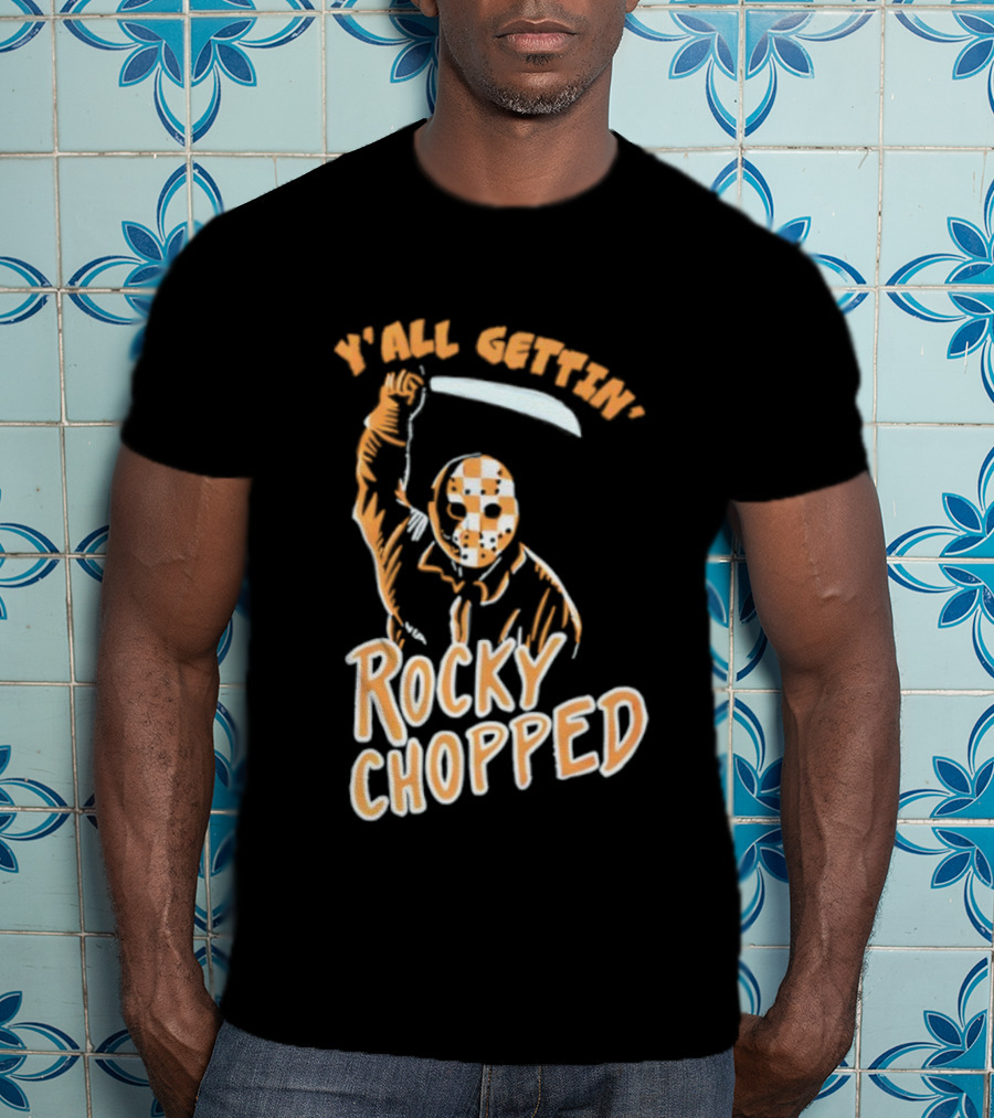 Y’all Gettin’ Rocky Chopped Checkered Mask And Machete Art T-Shirt