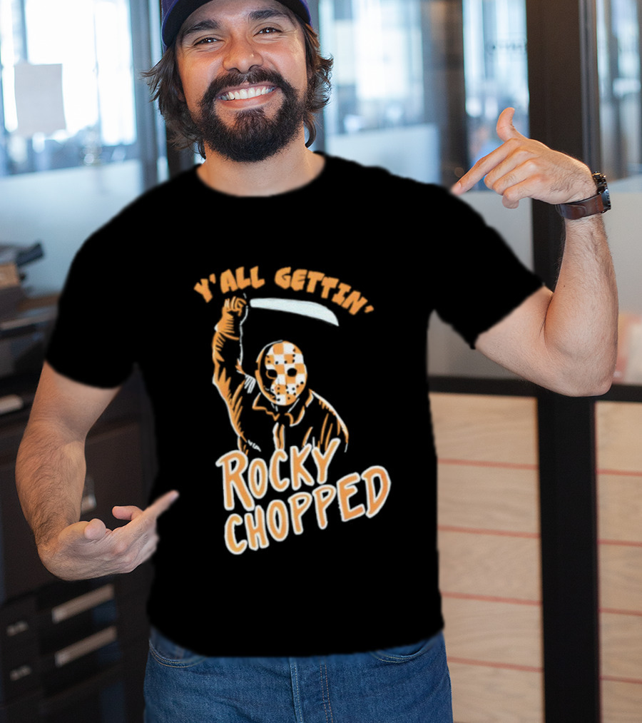 Y’all Gettin’ Rocky Chopped Checkered Mask And Machete Art T-Shirt