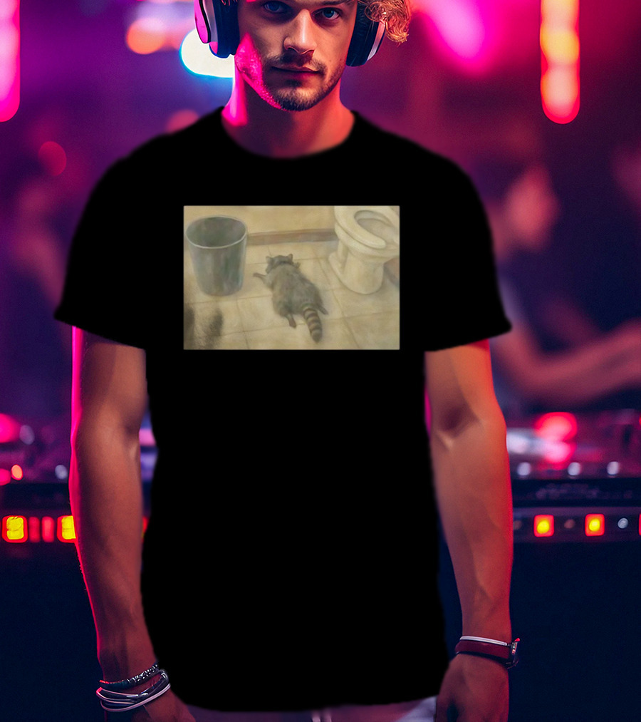 Raccoon Sleeping On Bathroom Floor Meme T-Shirt