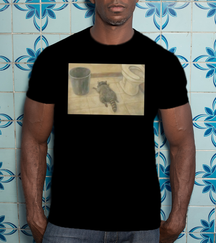 Raccoon Sleeping On Bathroom Floor Meme T-Shirt