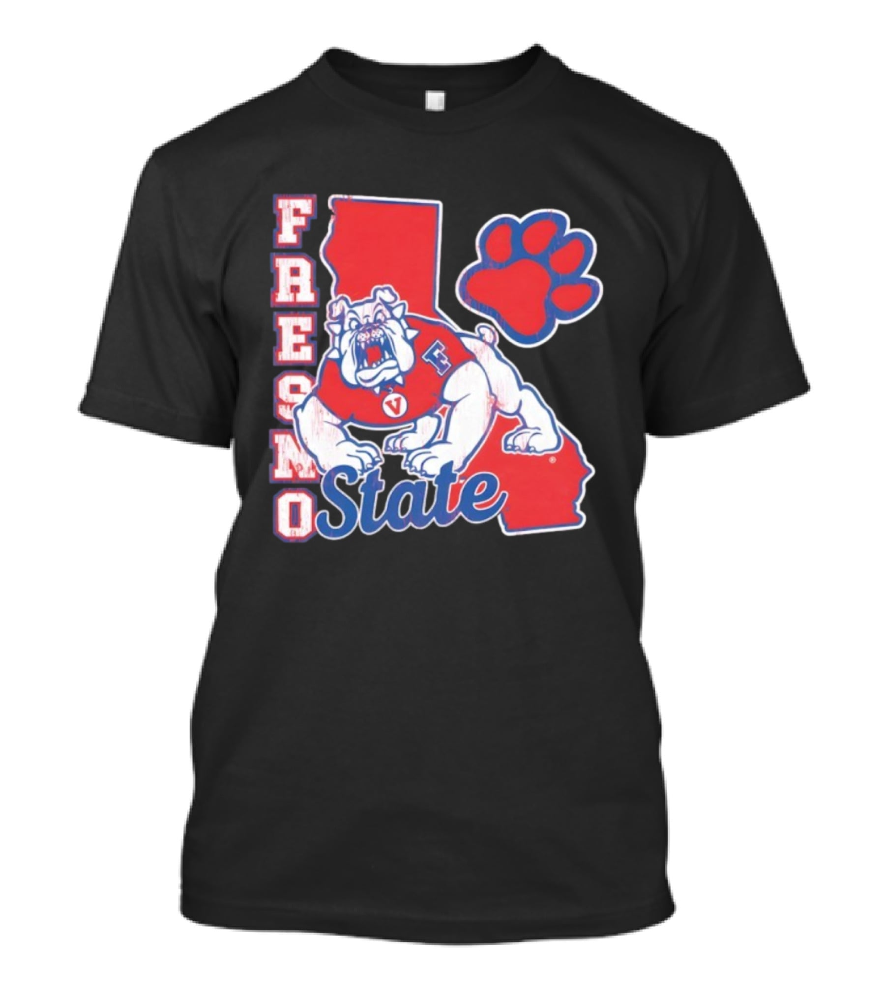 Fresno State CA Bulldog Paw Print And State Outline T-Shirt