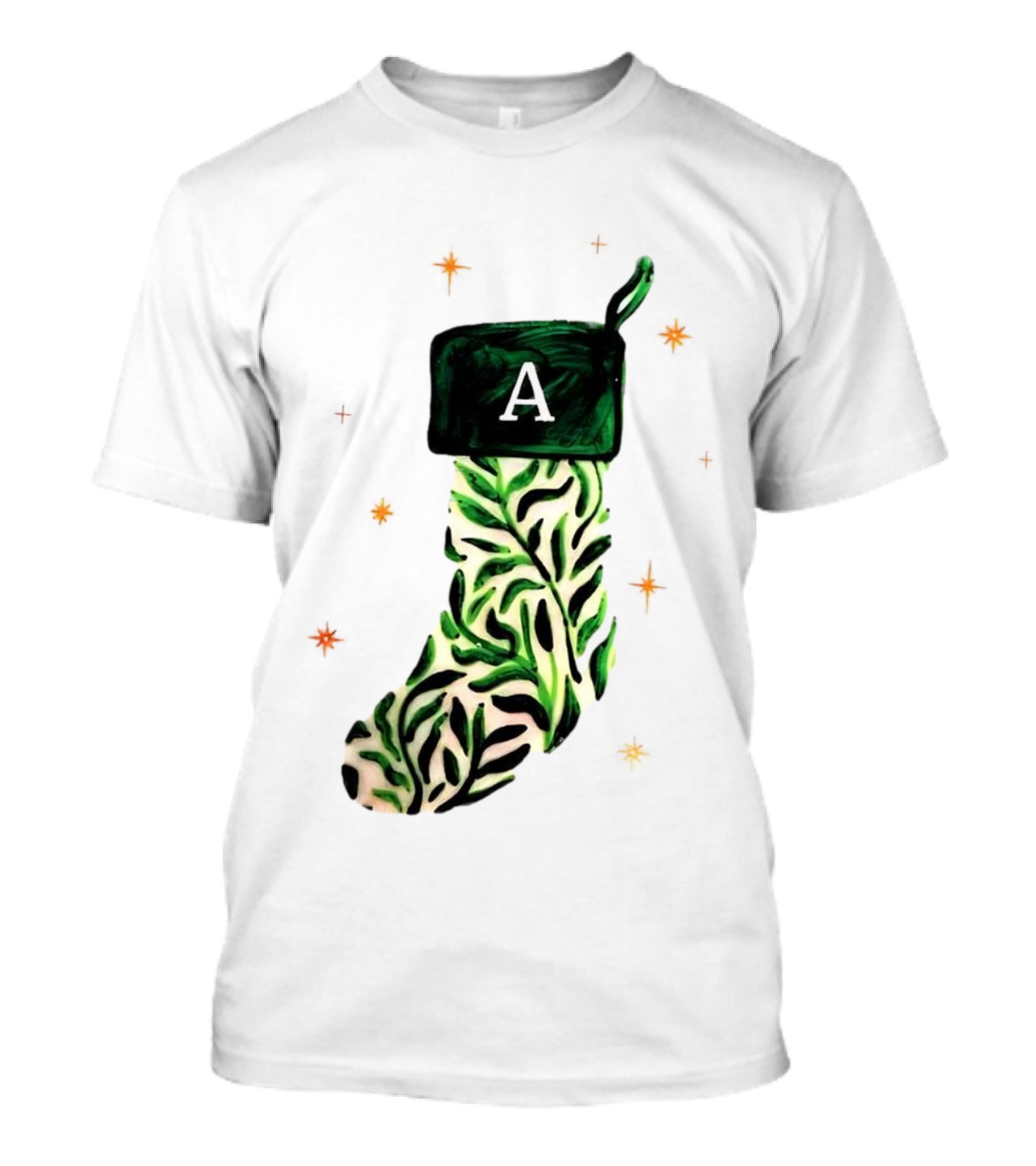 A Stocking Christmas Personalized A Monogram Leaf Pattern Holiday T-Shirt