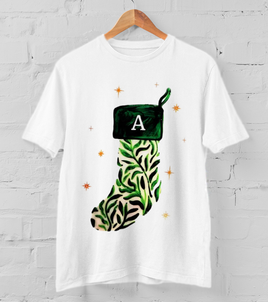 A Stocking Christmas Personalized A Monogram Leaf Pattern Holiday T-Shirt
