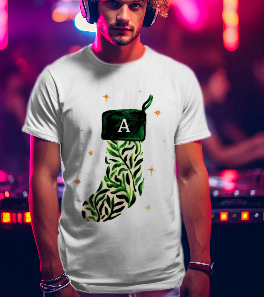 A Stocking Christmas Personalized A Monogram Leaf Pattern Holiday T-Shirt