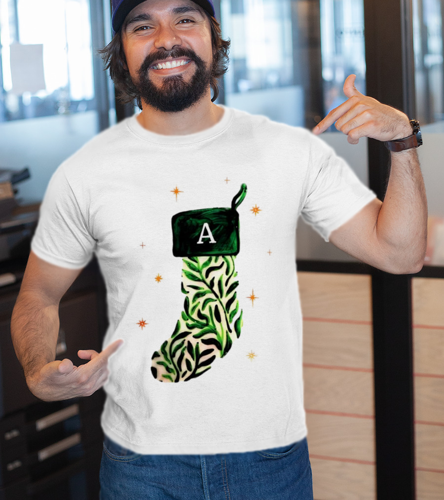 A Stocking Christmas Personalized A Monogram Leaf Pattern Holiday T-Shirt
