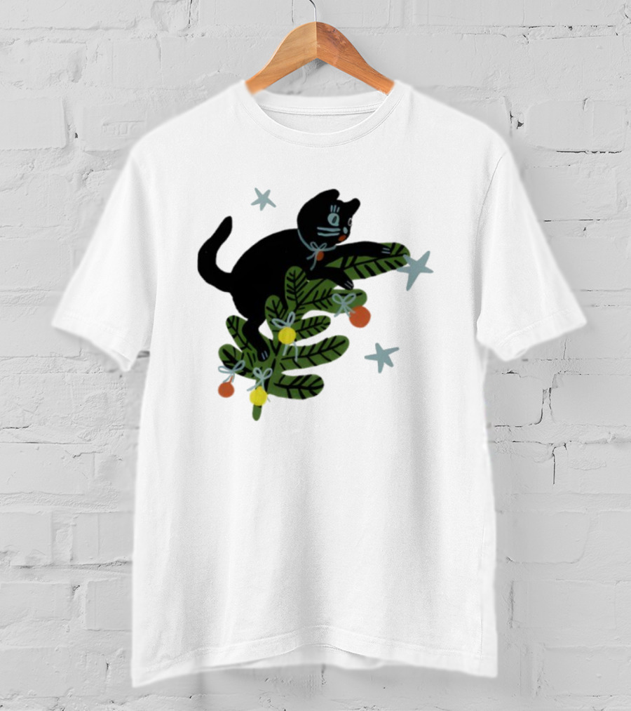 Christmas Tree Cat With Stars Yarrow Goods T-Shirt