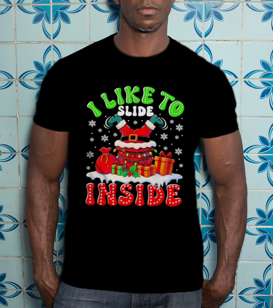 I Like To Slide Inside Funny Santa Christmas Couple Matching T-Shirt