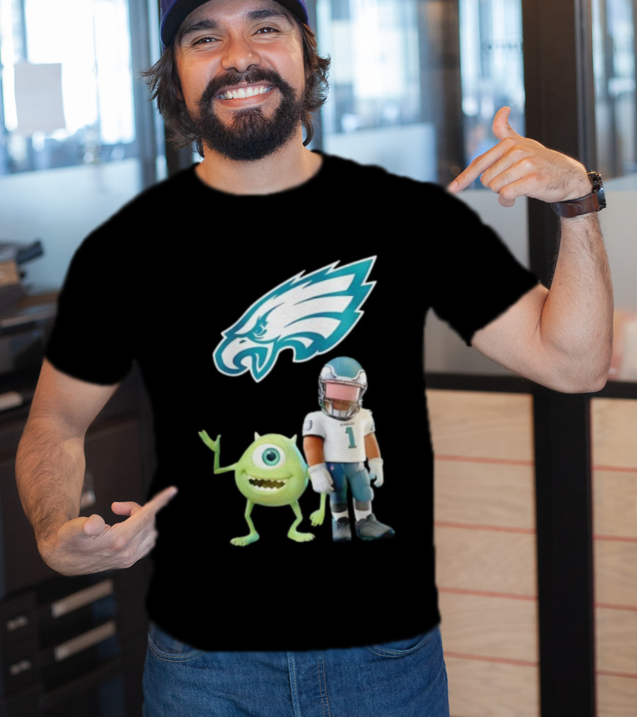 Philadelphia Eagles NFL Mike Wazowski Collaboration Football Fan Gear T-Shirt