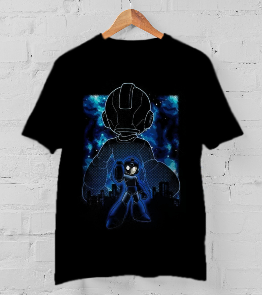 Rockman Nebula Mega Man Classic Video Game Skyline Retro Style T-Shirt