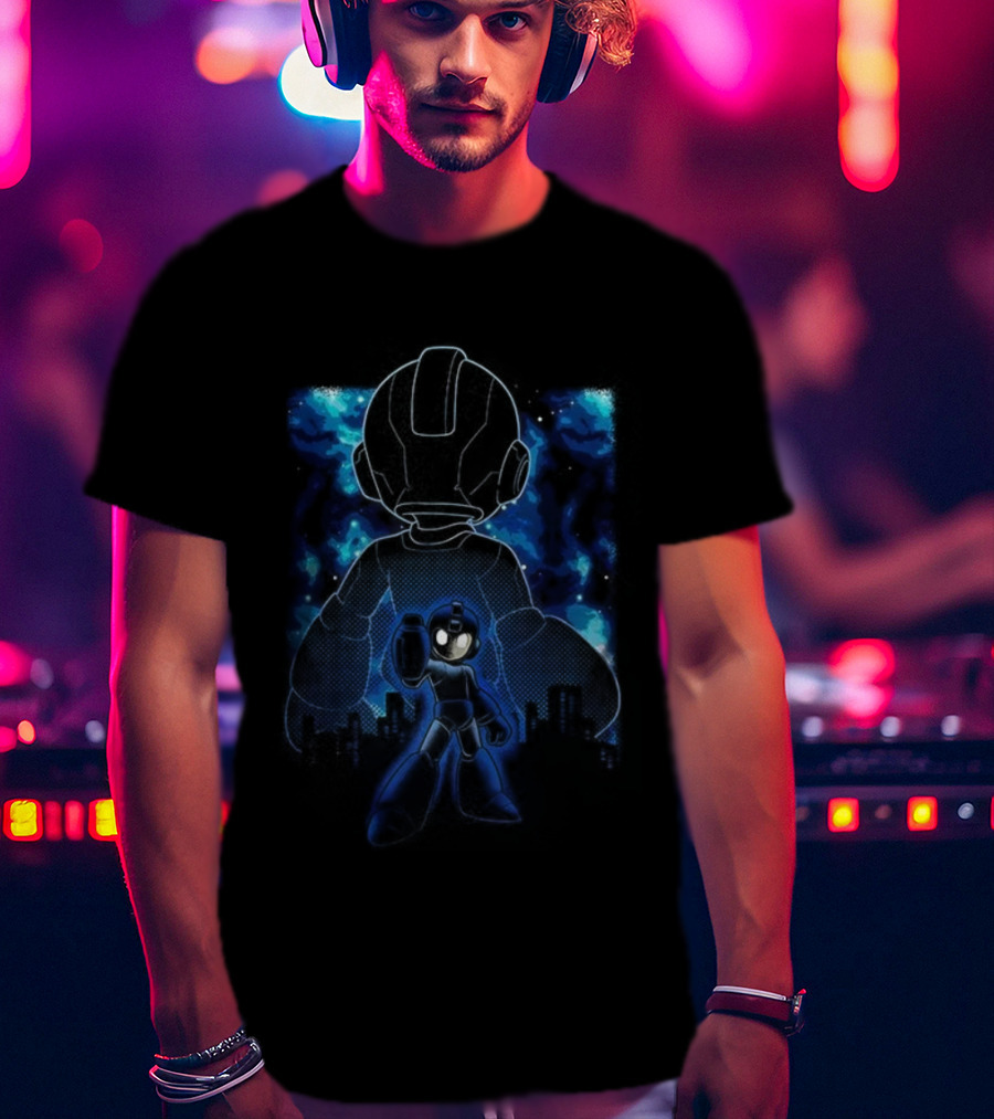 Rockman Nebula Mega Man Classic Video Game Skyline Retro Style T-Shirt