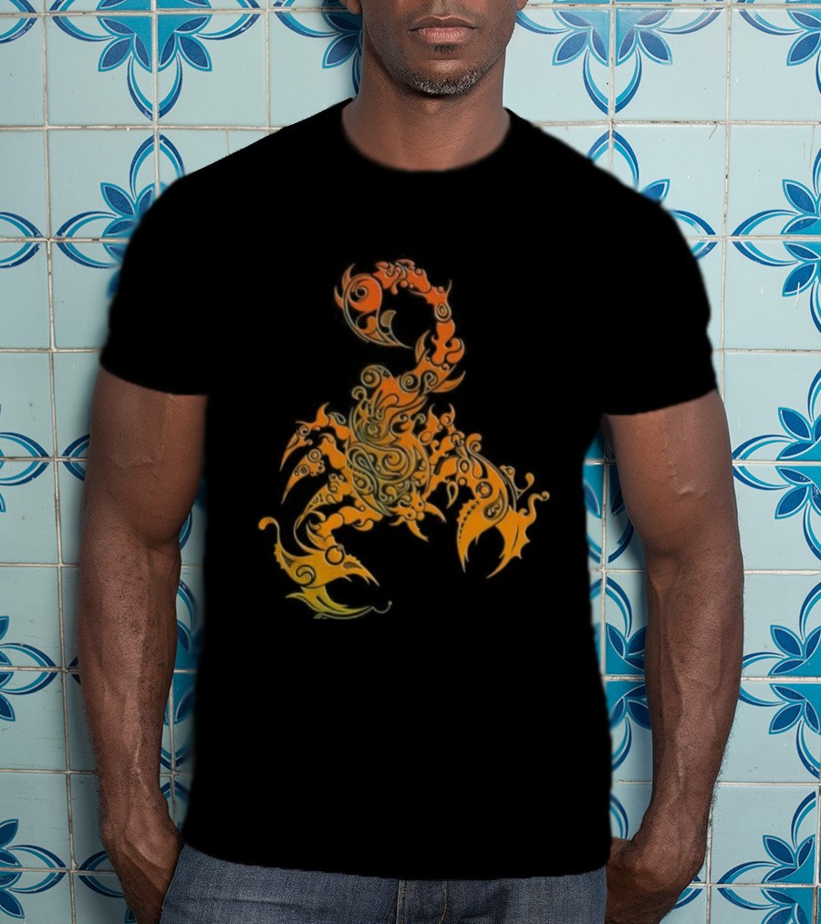 Scorpion Fiery Spirit Swirl Motif T-Shirt