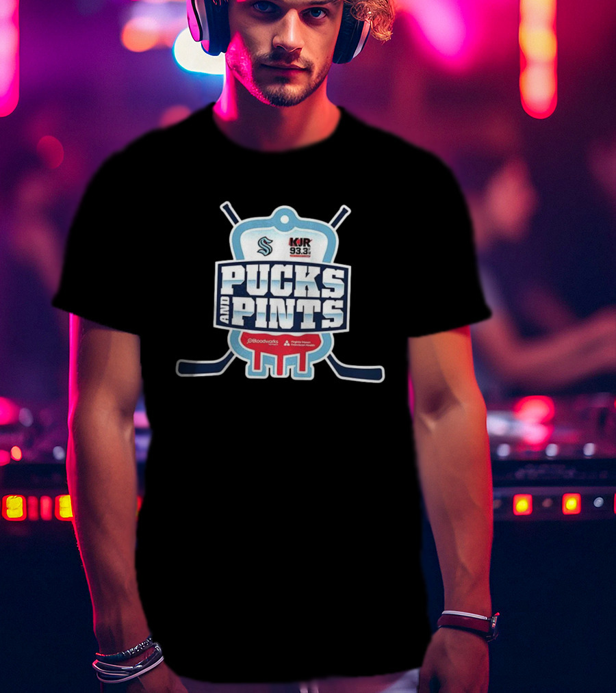 Seattle Kraken Pucks And Pints KJR 93.3 Bloodworks Northwest Virginia Mason Franciscan Health T-Shirt