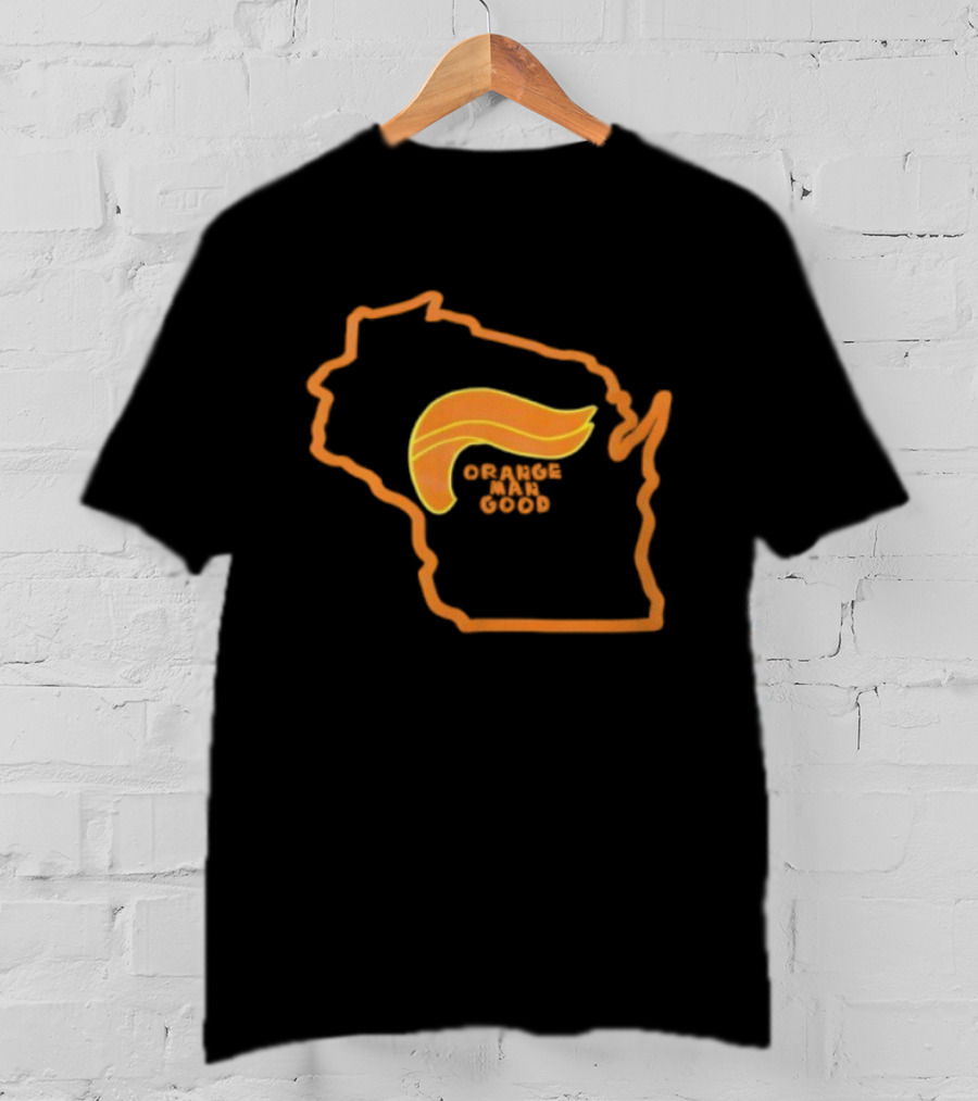 Trump 2025 Wisconsin Orange Man Good Map Outline Hair Icon T-Shirt
