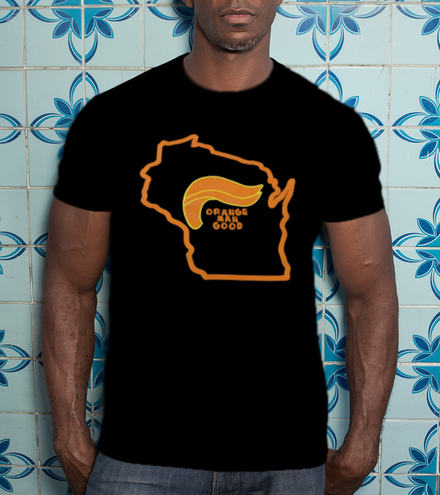 Trump 2025 Wisconsin Orange Man Good Map Outline Hair Icon T-Shirt