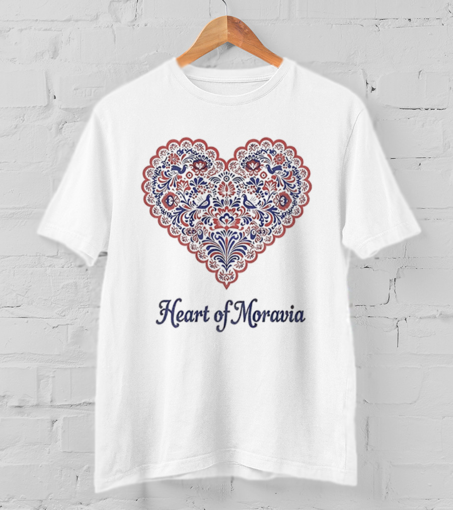 Heart Of Moravia Traditional Red Blue Floral Pattern T-Shirt
