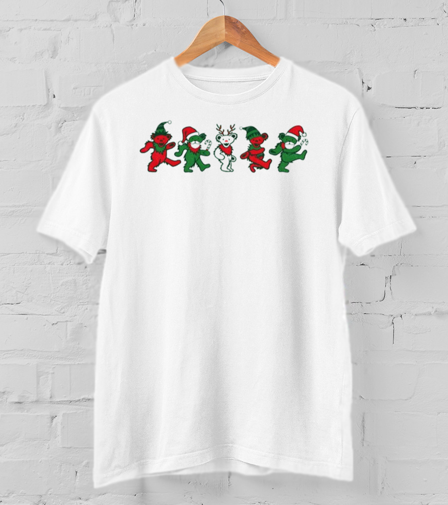 Grateful Dead Dancing Bears Christmas Santa Reindeer Holiday Gildan T-Shirt