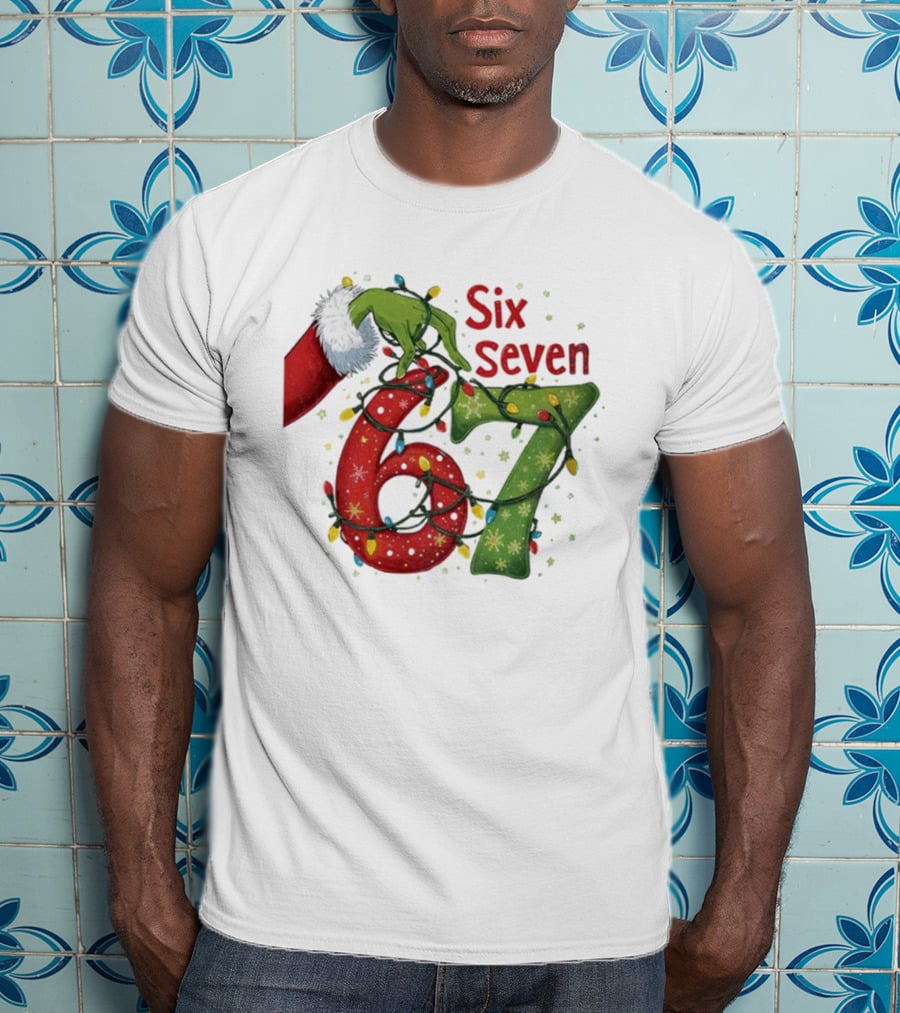 Merry Christmas 2025 Grinch Hand Six Seven Holiday Lights T-Shirt