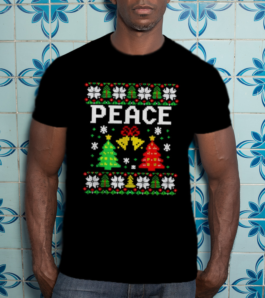 Peace Christmas Trees Snowflakes Matching Ugly Sweater T-Shirt