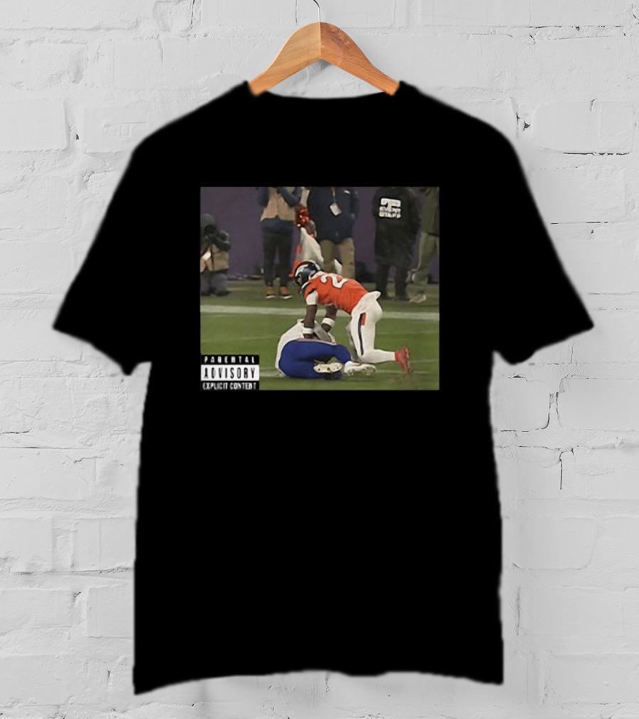 Denver Broncos Vs Buffalo Bills Explicit Content Tackle Controversial Interception Play T-Shirt