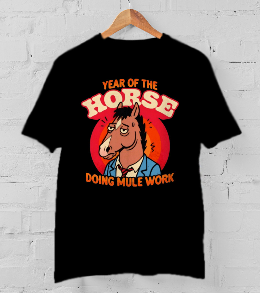 Year Of The Horse Doing Mule Work 2026 Retro Cartoon T-Shirt