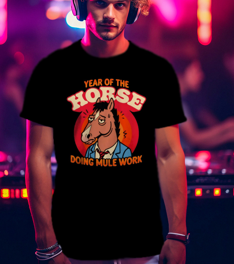 Year Of The Horse Doing Mule Work 2026 Retro Cartoon T-Shirt