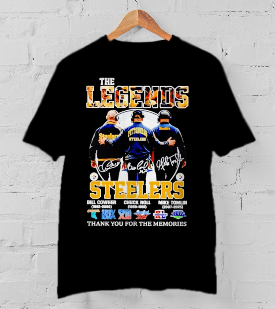 Pittsburgh Steelers Legends Bill Cowher Chuck Noll Mike Tomlin Thank You For The Memories T-Shirt