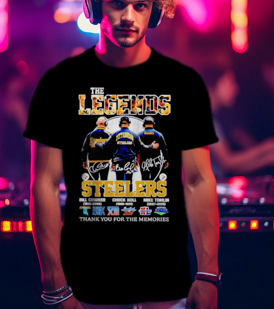 Pittsburgh Steelers Legends Bill Cowher Chuck Noll Mike Tomlin Thank You For The Memories T-Shirt