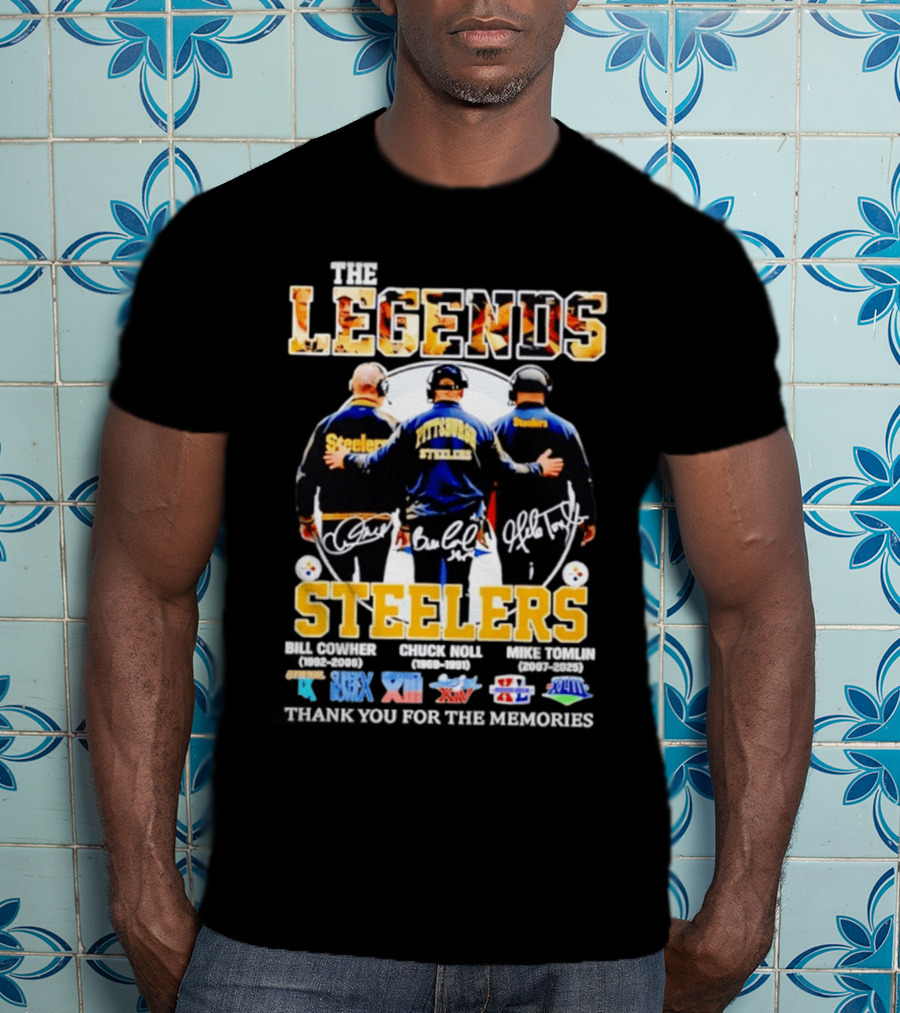 Pittsburgh Steelers Legends Bill Cowher Chuck Noll Mike Tomlin Thank You For The Memories T-Shirt
