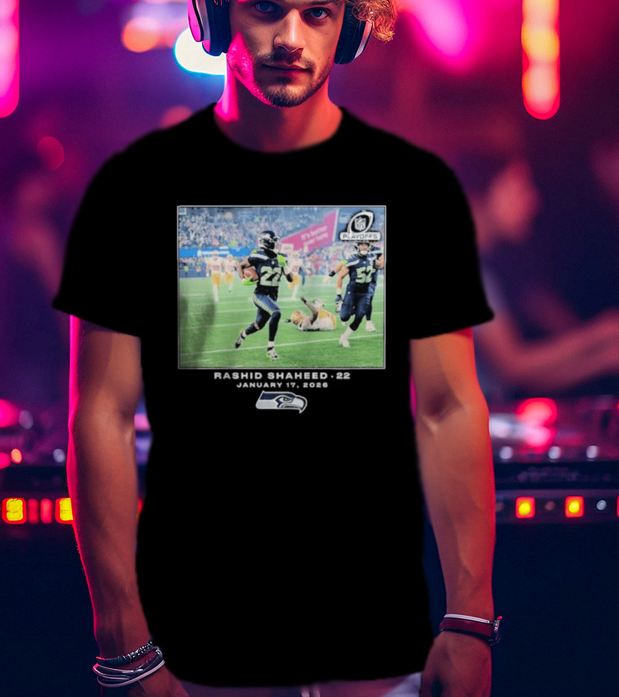 Seahawks Playoffs Rashid Shaheed Jan 17 2026 NFL Action T-Shirt