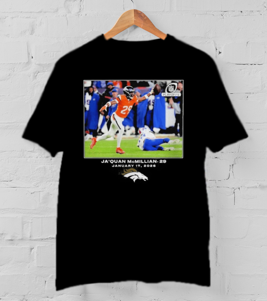 Denver Broncos Playoffs Ja'Quan McMillian 29 Action T-Shirt
