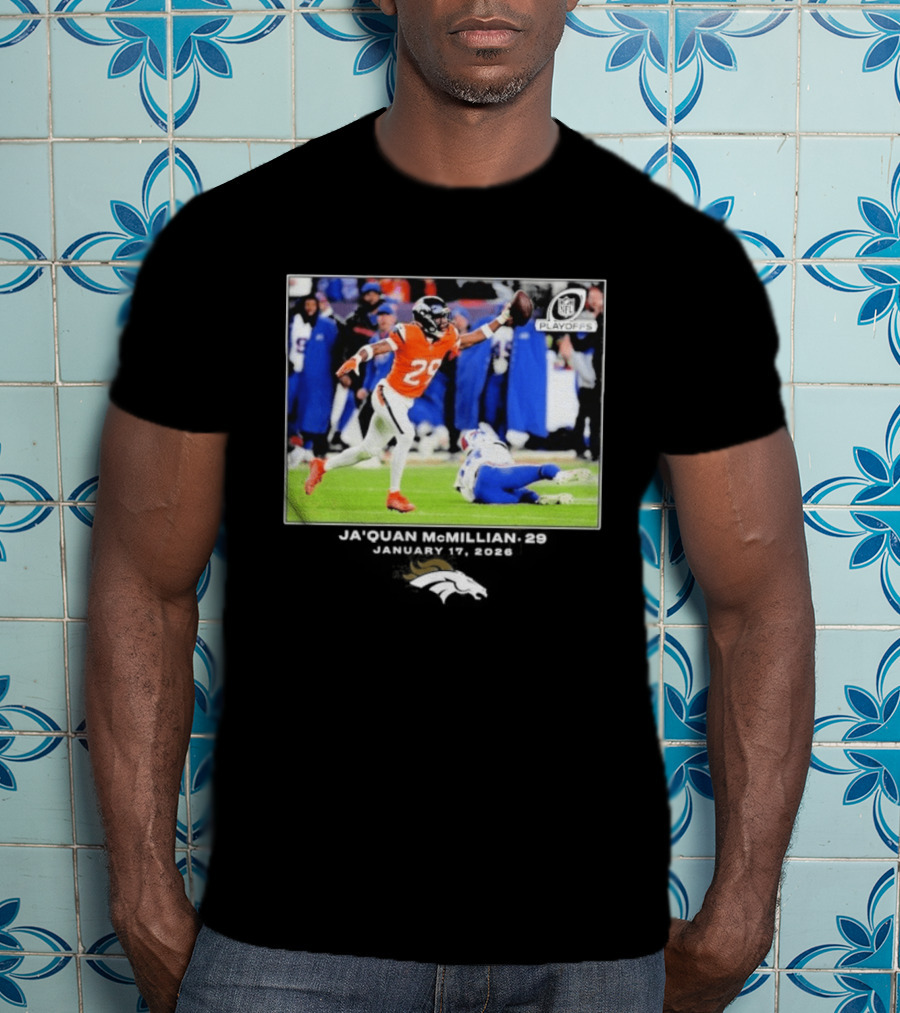 Denver Broncos Playoffs Ja'Quan McMillian 29 Action T-Shirt