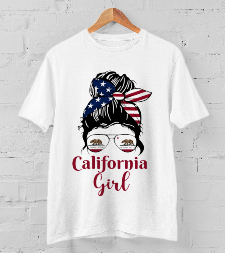 California Girl Sunglasses Bear Bandana Stars Stripes T-Shirt
