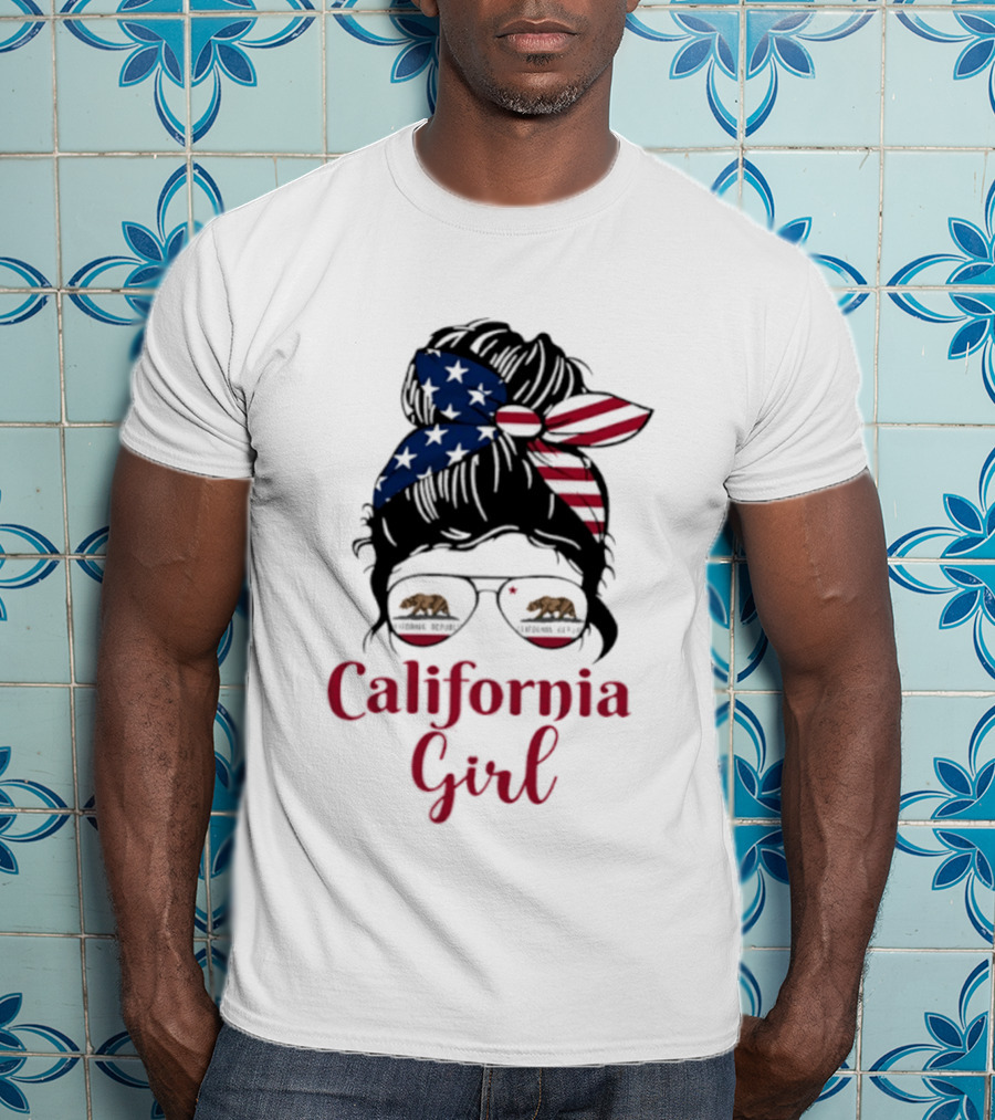 California Girl Sunglasses Bear Bandana Stars Stripes T-Shirt