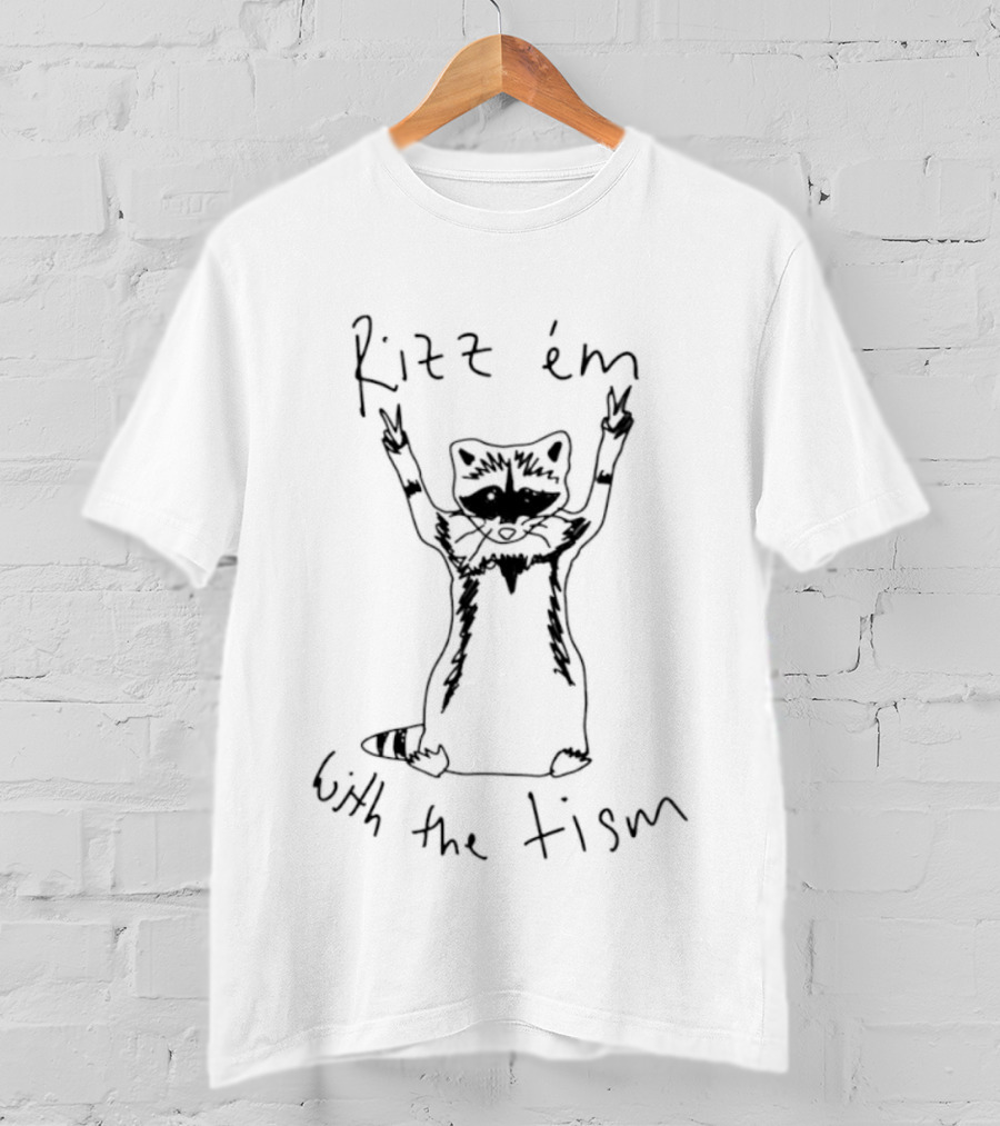 Raccoon Rizz 'Em With The Tism Playful Sketch T-Shirt