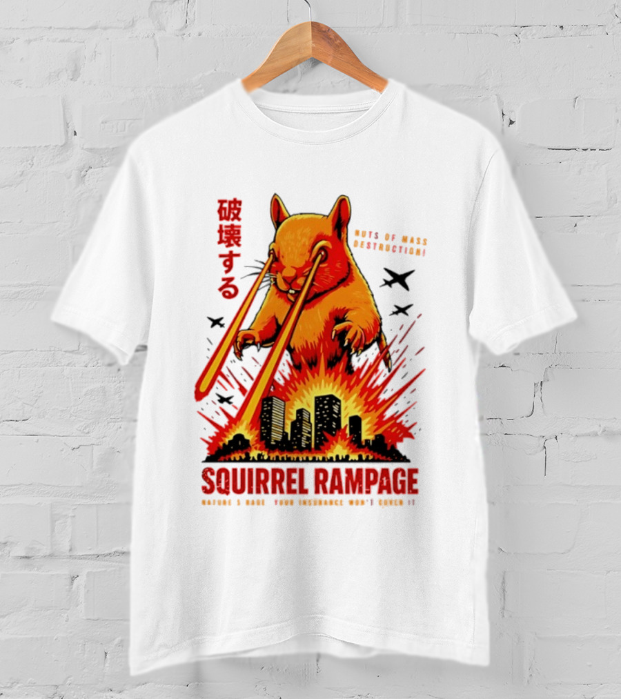 Squirrel Rampage Laser Eyes Skyline Destruction Nuts Of Mass Destruction T-Shirt