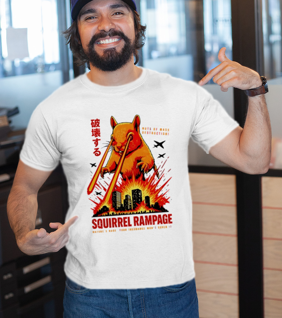 Squirrel Rampage Laser Eyes Skyline Destruction Nuts Of Mass Destruction T-Shirt