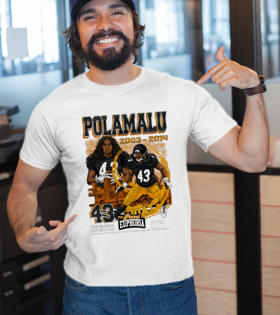 Polamalu 43 Planet Euphoria 2003 2014 GOAT Steelers T-Shirt
