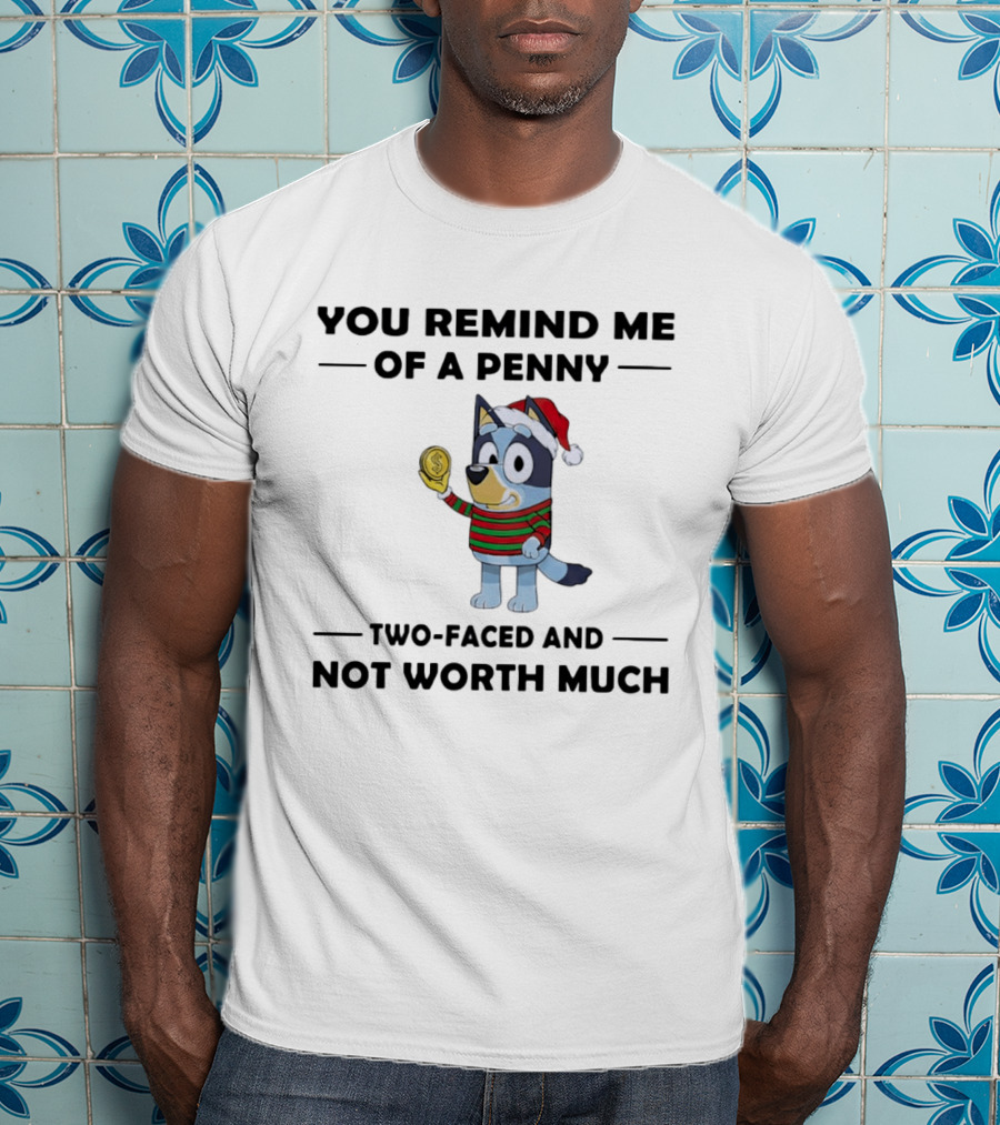 You Remind Me Of A Penny Two Faced And Not Worth Much Holiday Dog Santa Hat Striped Sweater T-Shirt