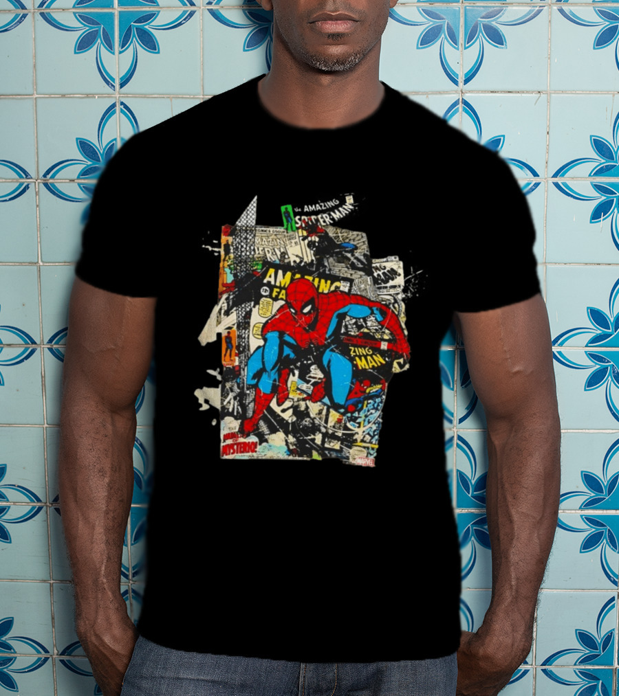 Amazing Fantasy Spider Man Zing Man Marvel Comic Collage T-Shirt