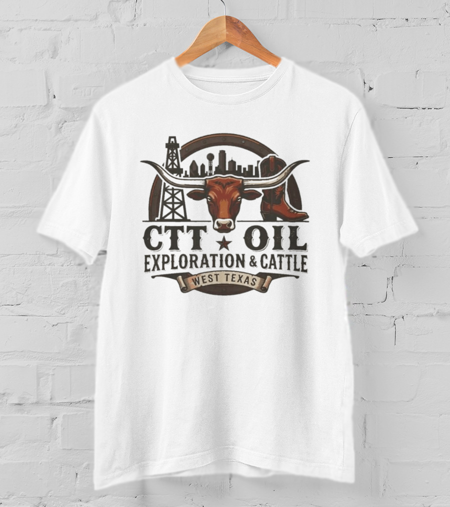 CTT Oil Exploration And Cattle Longhorn West Texas Oilfield Skyline Cowboys T-Shirt