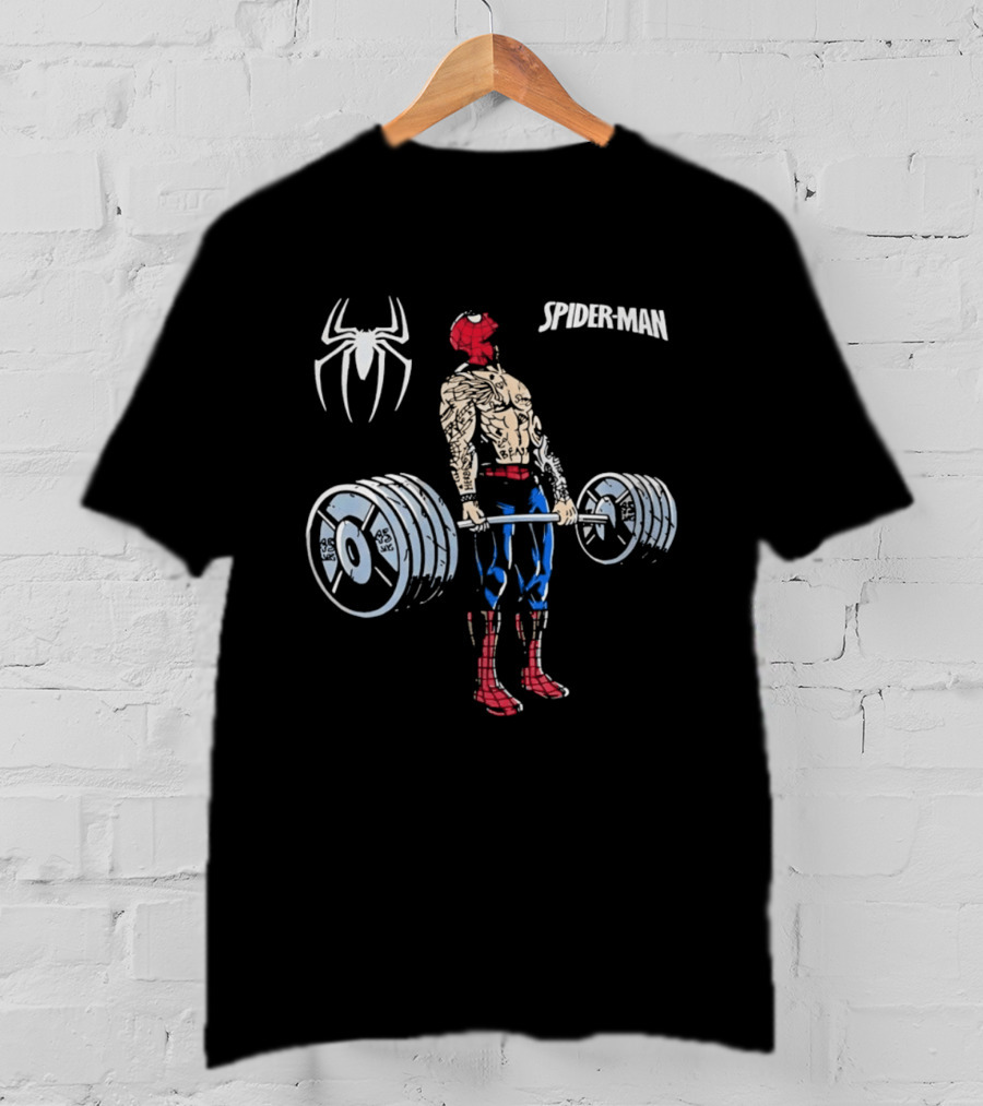 Spider Man Deadlift Superhero Workout Strength Fitness T-Shirt