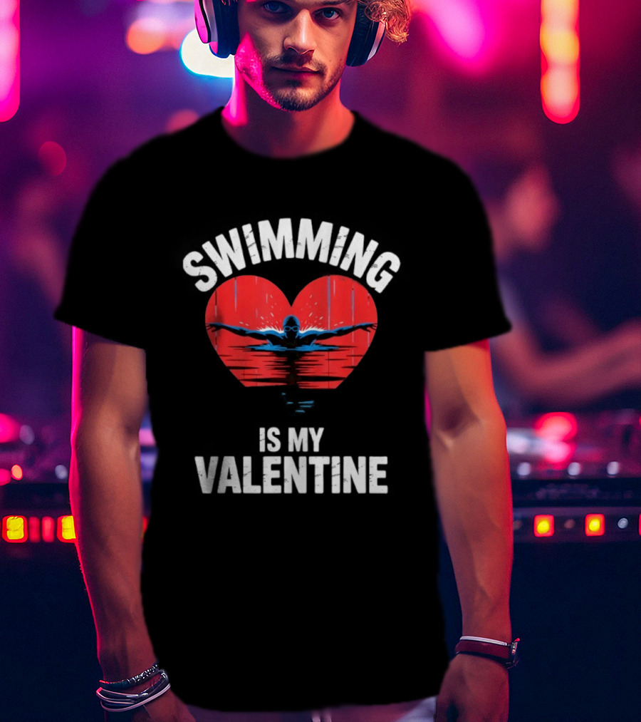 Swimming Is My Valentine Heart Swimmer T-Shirt